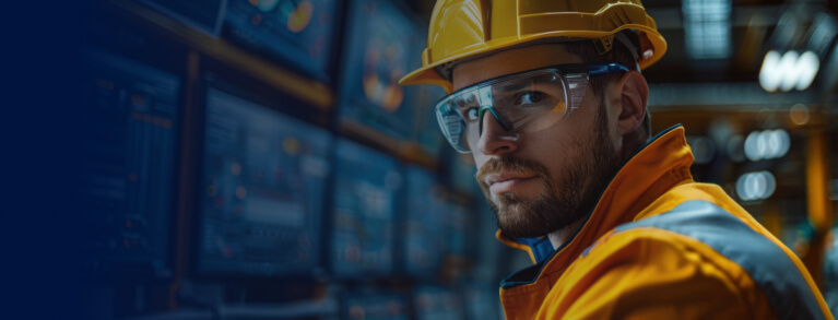 Profissional com EPI em inspeção de segurança do trabalho